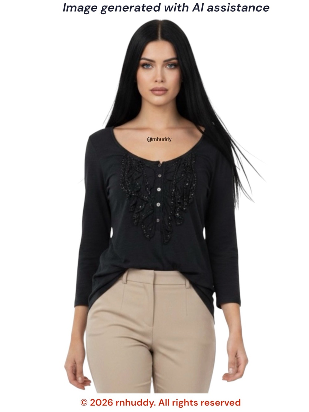 Denim & Supply Ralph Lauren S black embellished henley 3/4 top